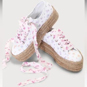 Superga 2790-Rope White Floral Flatform Lace-Up Espadrille Sneakers